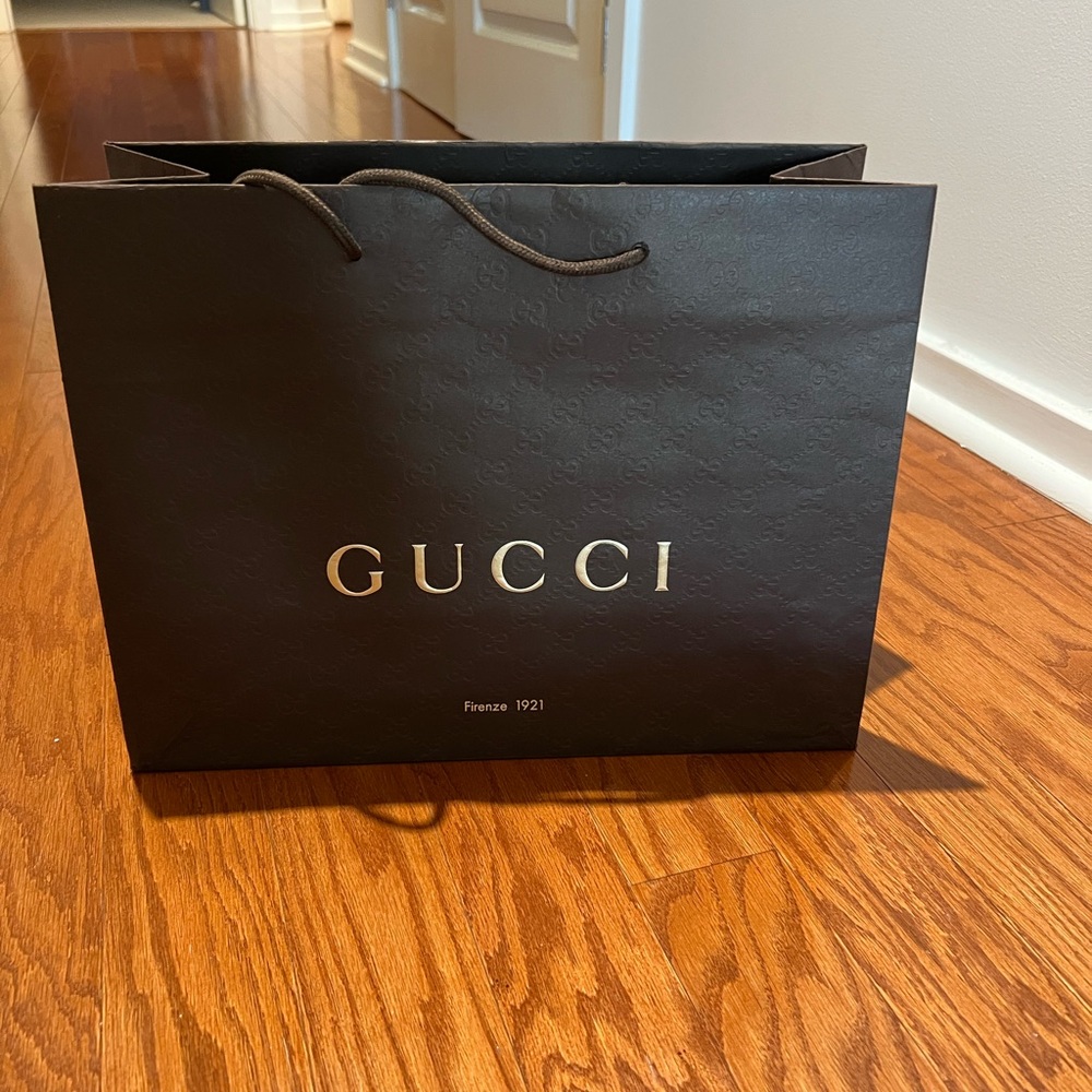 Large Gucci Black and Gold Logo Shopping Bag